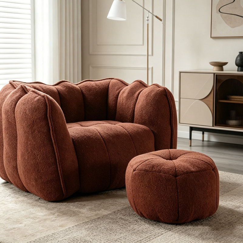 Fauteuil à billes souple avec mousse haute résilience, Rouge et brun