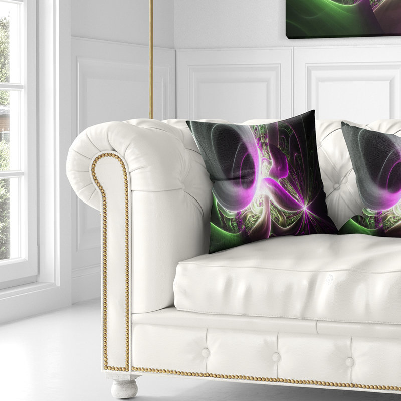 Motif mauve clair sur fond noir - coussin imprimé abstrait, 16 po x 1 po, Coussin décoratif