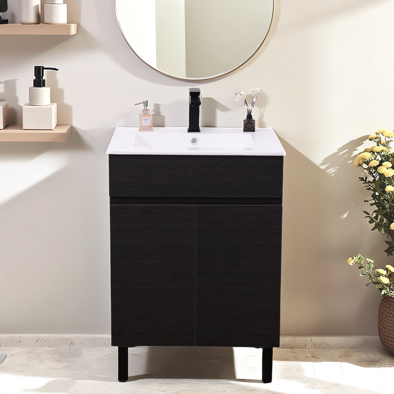 24'' Modern Freestanding Single Bathroom Vanity With Ceramic Top, Black