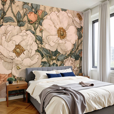 Peel and Stick Wallpaper Handmade Paper Floral Art Watercolor Overlays Wall Murals 100"H x 144"W Wall Paper Self-Adhesive Wall Decor for Bedroom Living Room Home Office