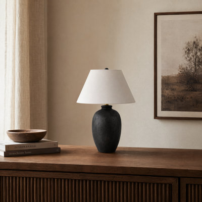 Lighting, 24"H, Table Lamp, Black Ceramic, Ivory / Cream Shade, Modern