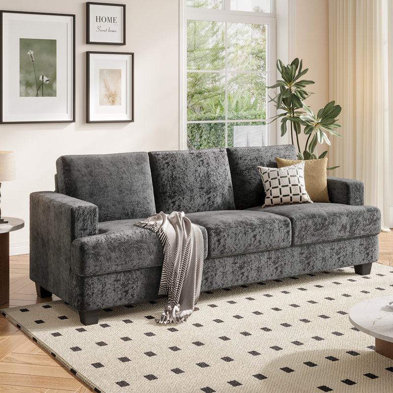 89 Inch Sofa Couch, Fabric 3 Seater Sofa for Living Room Apartment Office, Gray Chenille