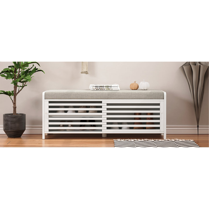 Banc à chaussures avec rangement et coussin, banc de rangement à volets vieillis avec charme rétro pour le salon, vestibule