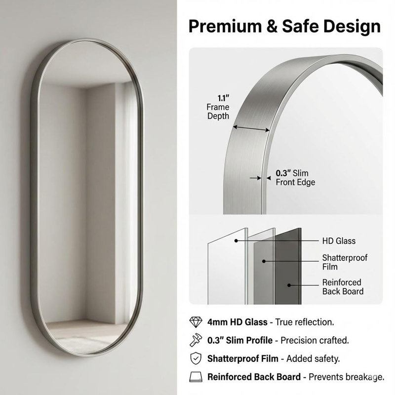 Miroir de salle de bain Onshuntay, 28 po x 20 po, Argent