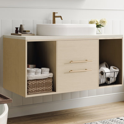 Meuble-lavabo mural contemporain de 39,3 po avec lavabo ovale en céramique, tablette ouverte et conception flottante pour petits espaces