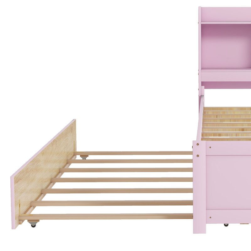 Lit plateforme pour enfant avec bibliothèque et lit gigogne simple, Simple, Espresso