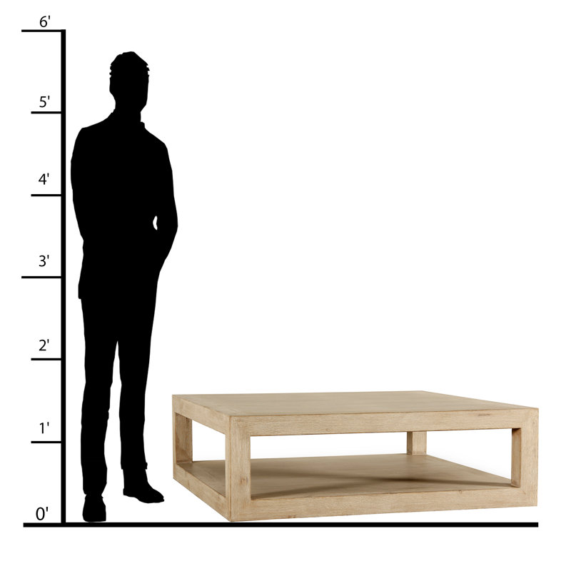 Peking Ming 50" L Square Coffee Table with Weathered Whitewash, 15" x 50" x 50"