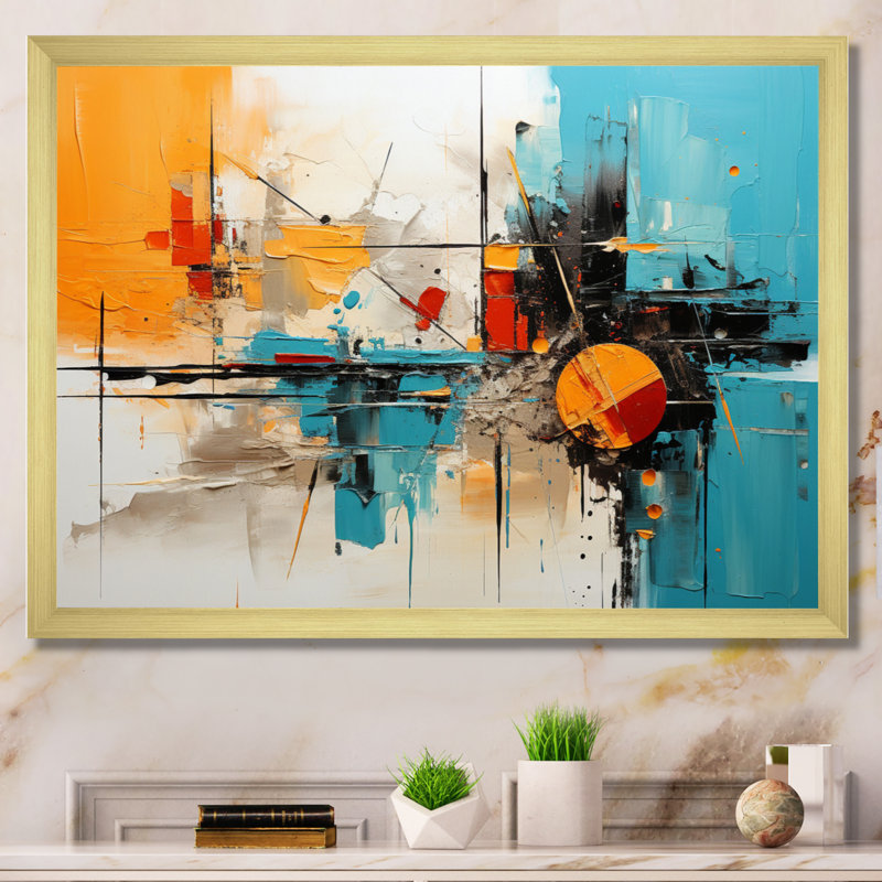 Collage Fusion V On Canvas Print, Gold Picture Framed, 16" H x 32" W x 1" D