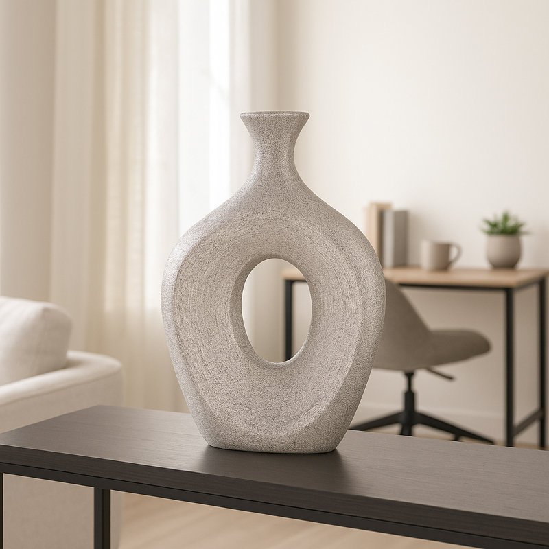 Vase de table en céramique Vannorman , Perles argentées, H 13 po x l 9 po x P 3 po
