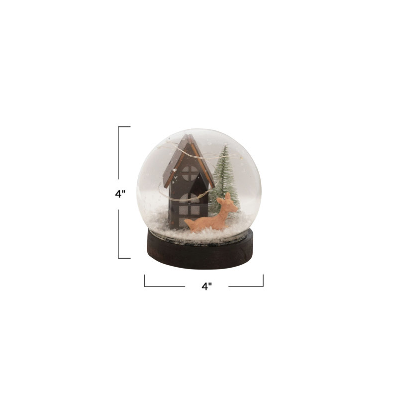 Painted Glass Globe with Cabin Scene and Reclaimed Wood Base