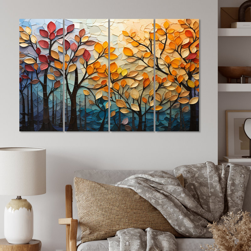" Leaves Autumnal Symphony Patchwork I " 4 Piece Art Mixed Media Print