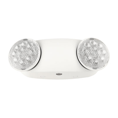 Éclairage d'urgence à DEL avec 2 lampes réglables rondes, 120 / 277VAC, pile de secours de 90 minutes, lumière d'urgence en plastique - blanc