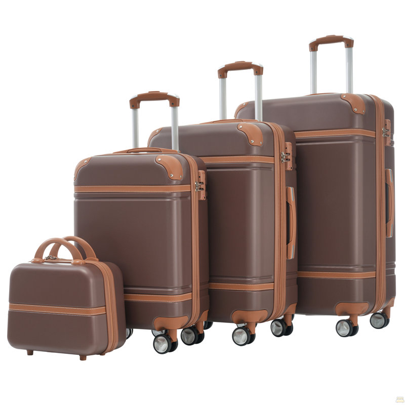 Valise à roulettes Hardshell 4 pièces 20 "+ 24" + 28 "Valise, Brown