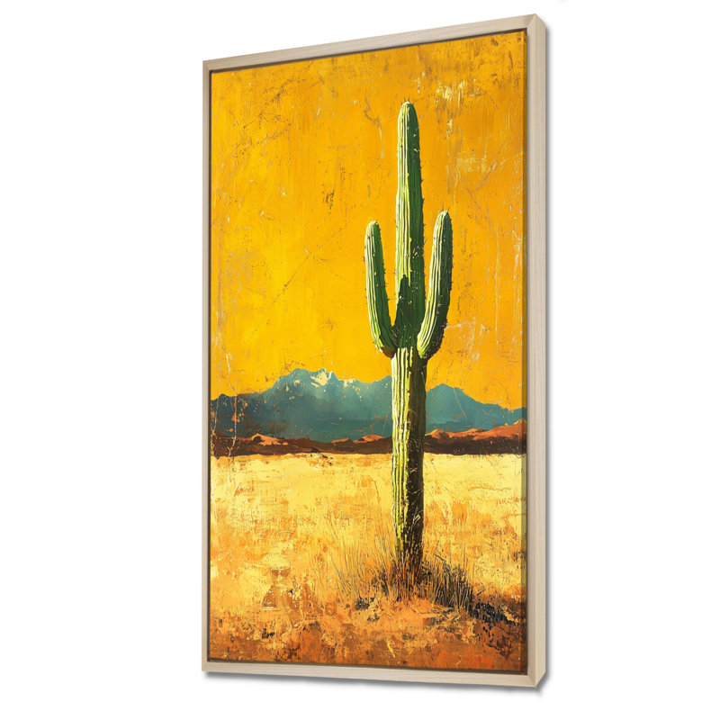 Cactus Margarie et la chaleur du désert II - Cactus, décoration murale, H 60 po x l 28 po, Reproduction avec cadre flottant