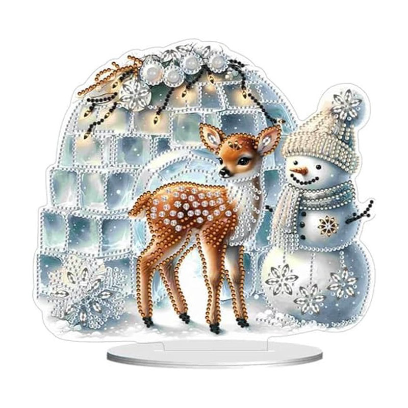 Angelicamaria  5D DIY Diamond Painting Kit Crystal Rhinestone Acrylic Table Top Ornament Decoration (Snowman and Reindeer)