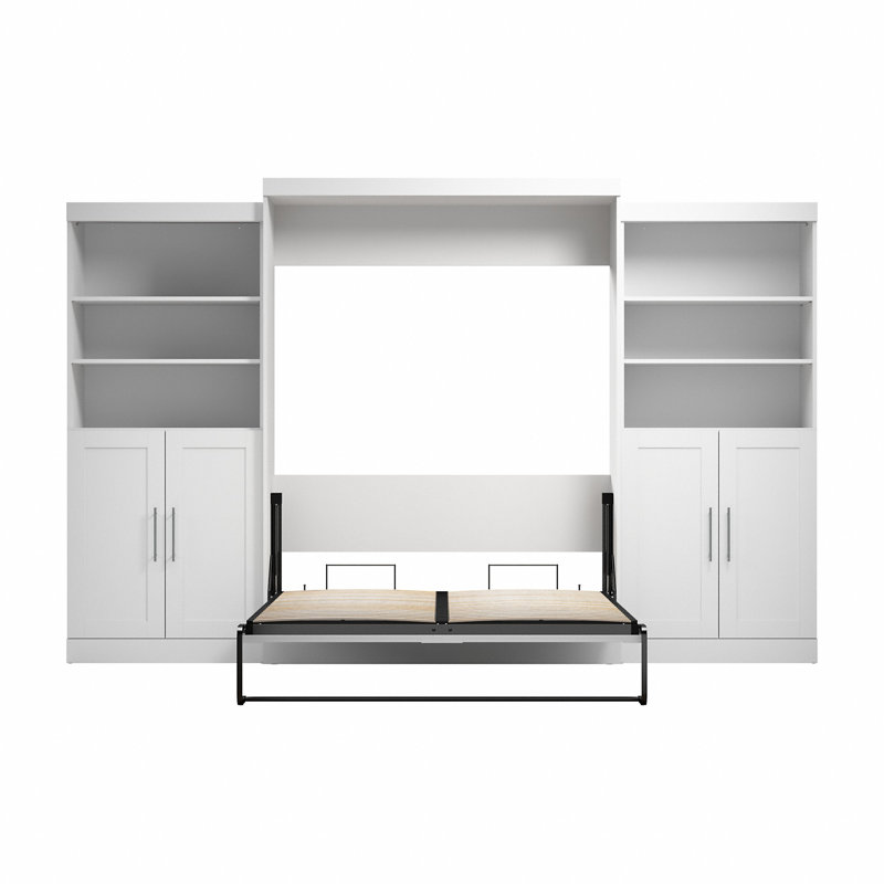 Grand lit Arlex et 2 étagères avec portes (126 W), Blanc