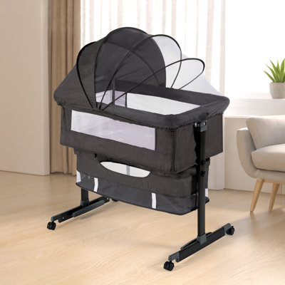 3 In 1 Infant Bassinet Crib Side Sleeper, Crib Side Crib, Adjustable Infant Bassinet With Wheels, Storage Basket, Mattress, Easy To Assemble And Fold Portable Infant Bassinet