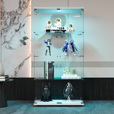 Vitrine à deux portes avec 4 lumières DEL et porte vitrée