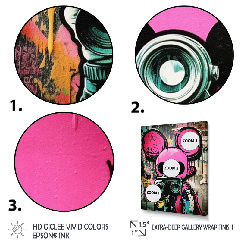«Street Pink Mouse Is Watch You», reproduction sur toile, H 32 po x l 16 po x P 1 po, Toile tendue