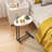C-shaped side table in white, modern wood top with metal frame design for sofa and bedside placement-114039279