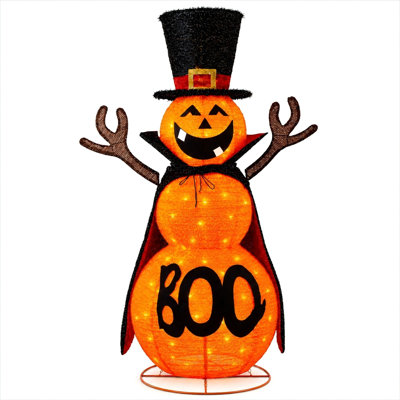 Décoration de citrouille d'Halloween de 5 pi d'extérieur, 90 citrouille d'Halloween pop-up géante pliable pré-éclairée avec citrouille et chapeau magique pour l'extérieur, la cour et le porche