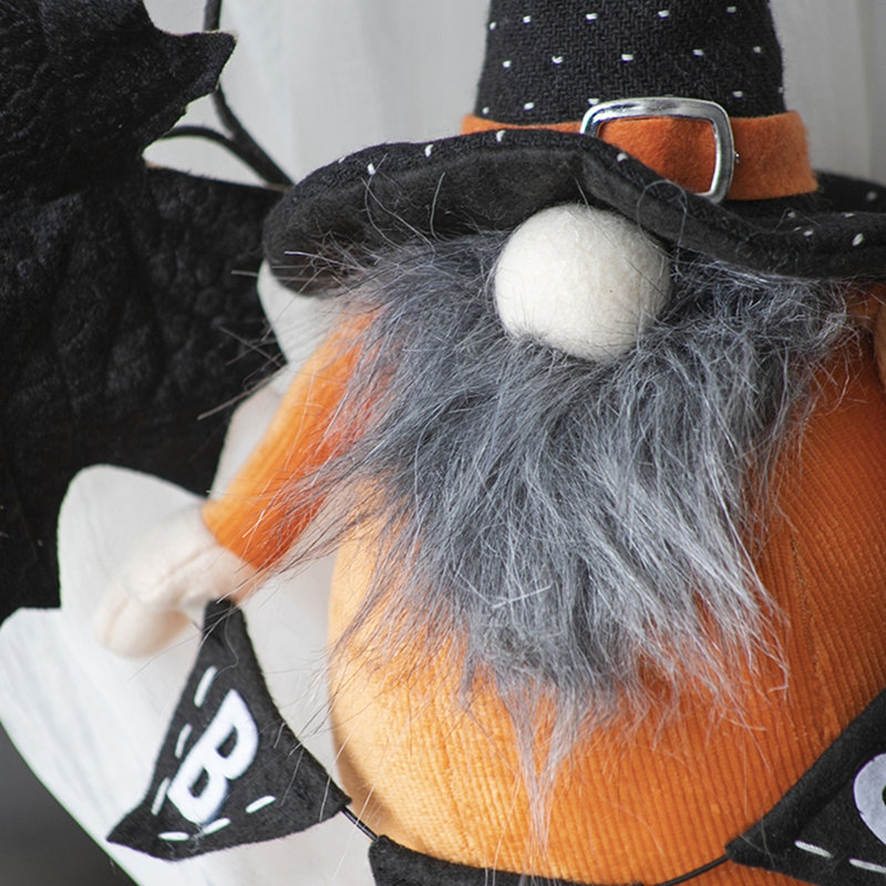 Ensemble de 2 - Décoration d'Halloween gnome orange debout en tissu 6,3 x 4,3 x 16 po - Bruce-conçu avec gnome noir et bannière «B-O-O»
