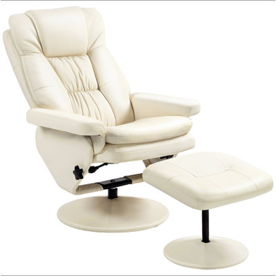 Fauteuil inclinable pivotant avec repose-pieds, fauteuil inclinable en cuir de polyuréthane avec repose-pieds, fauteuil inclinable rembourré et repose-pieds avec base enveloppée pour le salon, la chambre à coucher et le bureau personnel