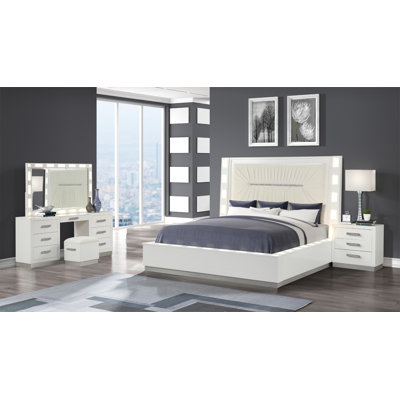 Ensemble de chambre avec lit coiffeuse 4 pièces Vannida