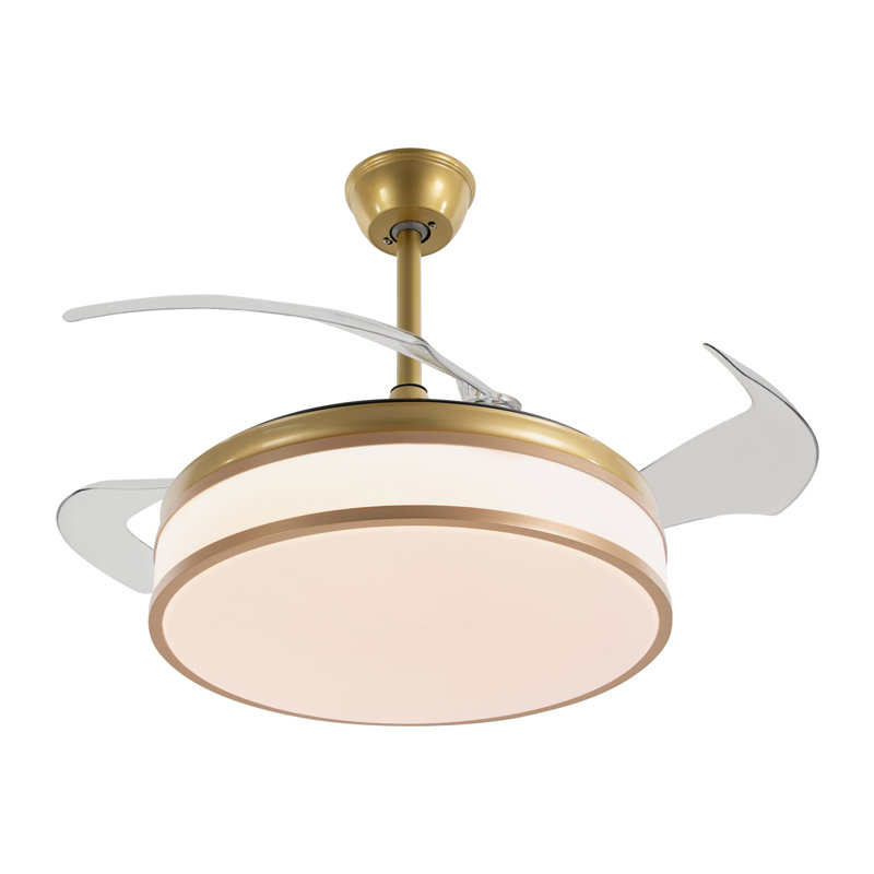 Gold 42'' Retractable Blade Ceiling Fan with LED Light and Remote
