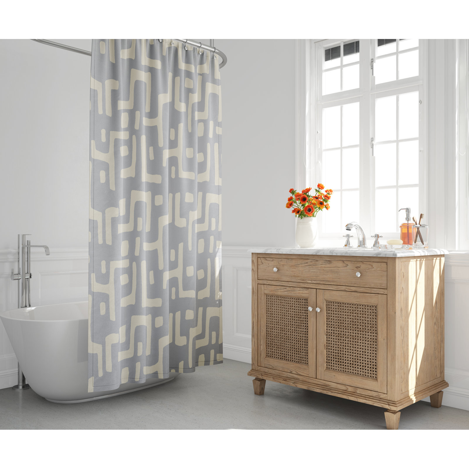 Polyester Shower Curtain, Gray/Beige
