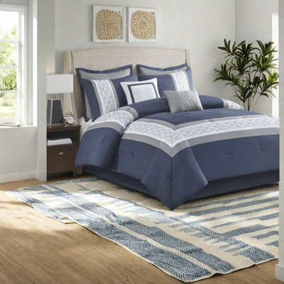 Elegant 8piece Polyester Bedding Sets Navy Comforter For Home Decor