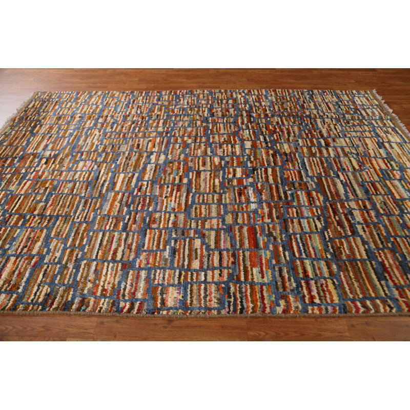 Tapis unique en laine brun 6 pi 8 po x 9 pi 8 po New Age