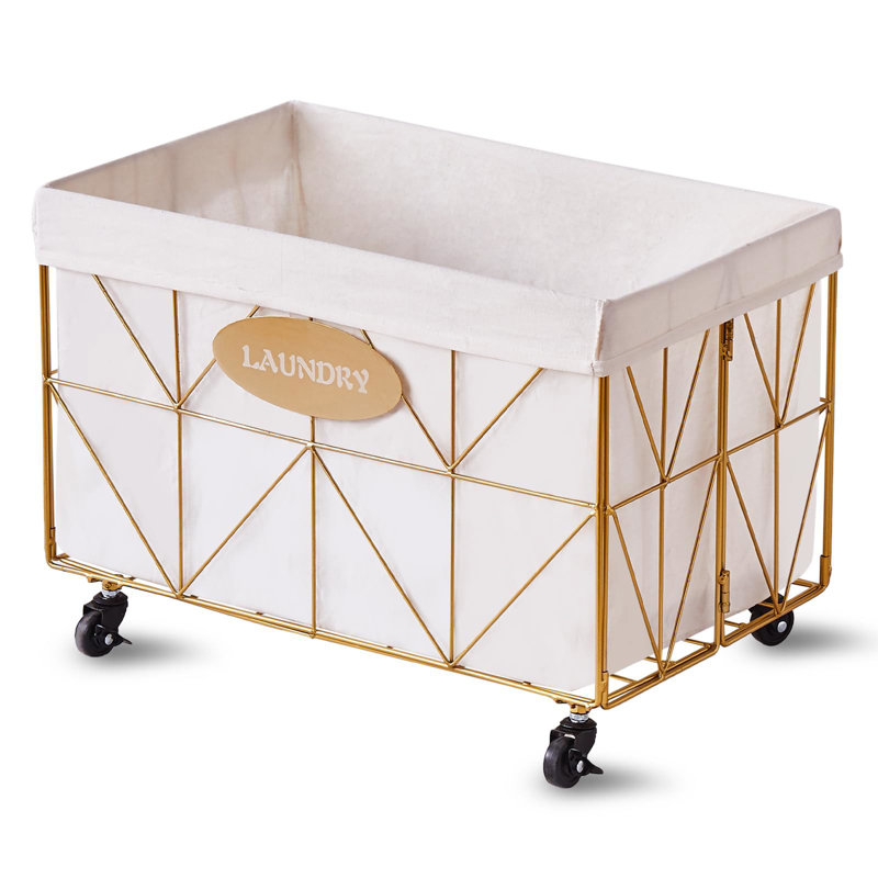 Collapsible Rolling Laundry Hamper, 22" H x 13.8" W x 13.8" D, Gold