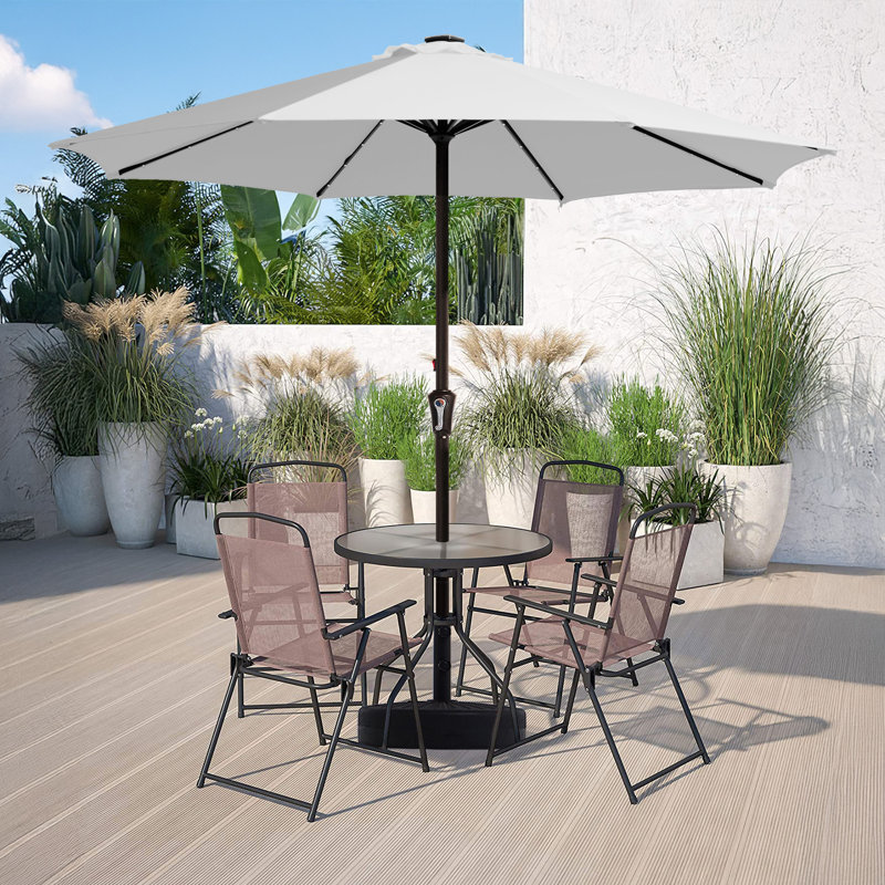 Parasol de marché avec manivelle Beka, H 99,6 po x l 132 po x P 132 po, Blanc cassé / blanc