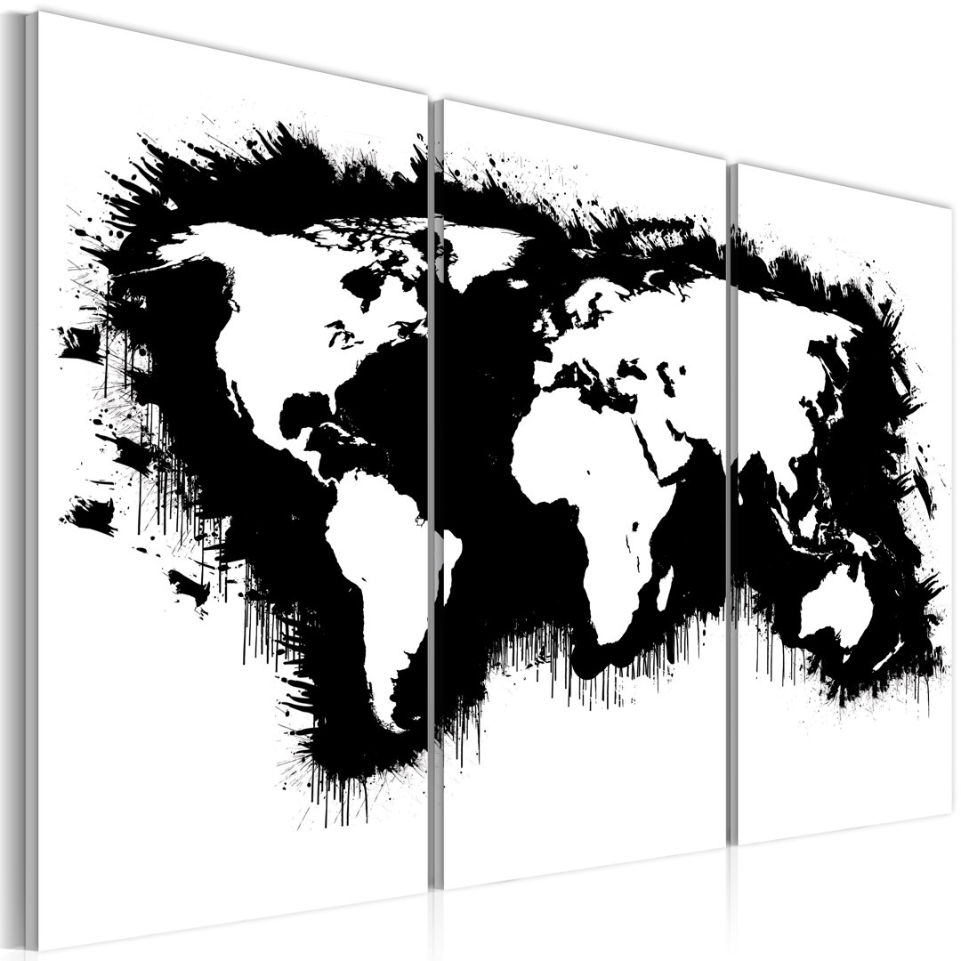 3-tlg. Leinwandbilder-Set Monochrome World Map