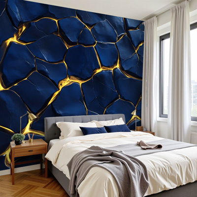 Papier peint adhésif pelez et collez, surface craquelée et dorée abstraite, papier peint en PVC amovible H 100 po x l 144 po, adhésif mural pour chambre à coucher, bureau à domicile