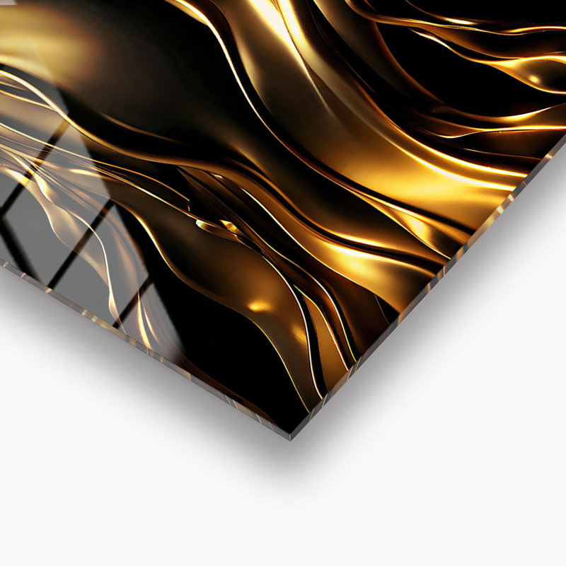 Silken Waves Tempered Glass Backsplash Wall Art - Kitchen Wall Decor, 17" H x 17" W x 0.5" D