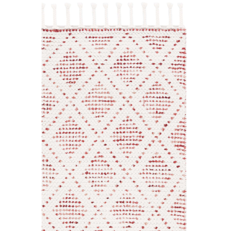 Tapis rouge / ivoire en laine et coton tissé à la main bolologique, Rectangle 8 pi x 10 pi