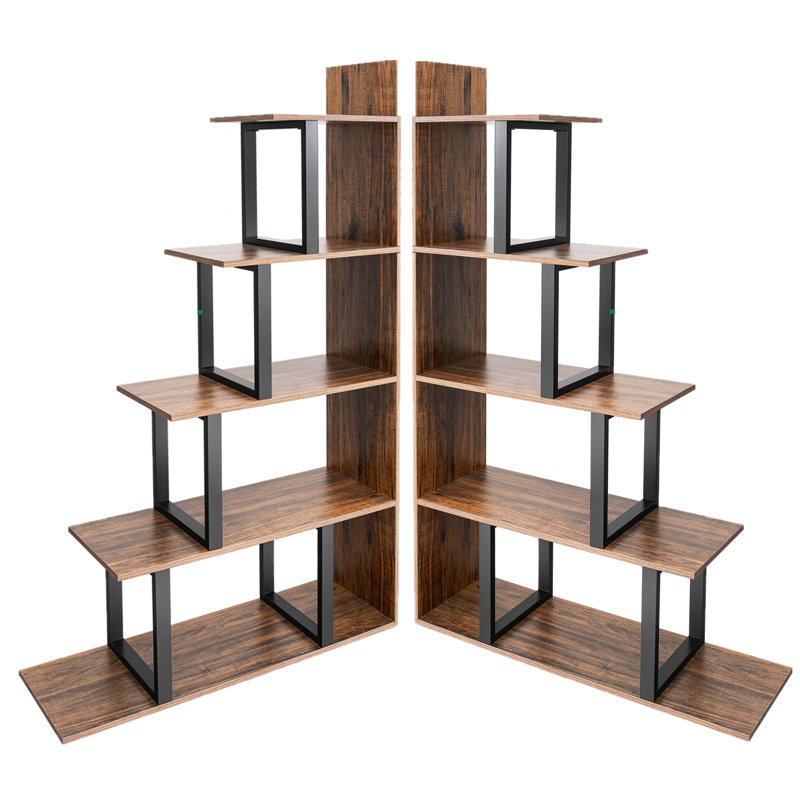 Amill Corner Shelf Unit，Set of 2 Ladder Shelving Unit, Brown/Black