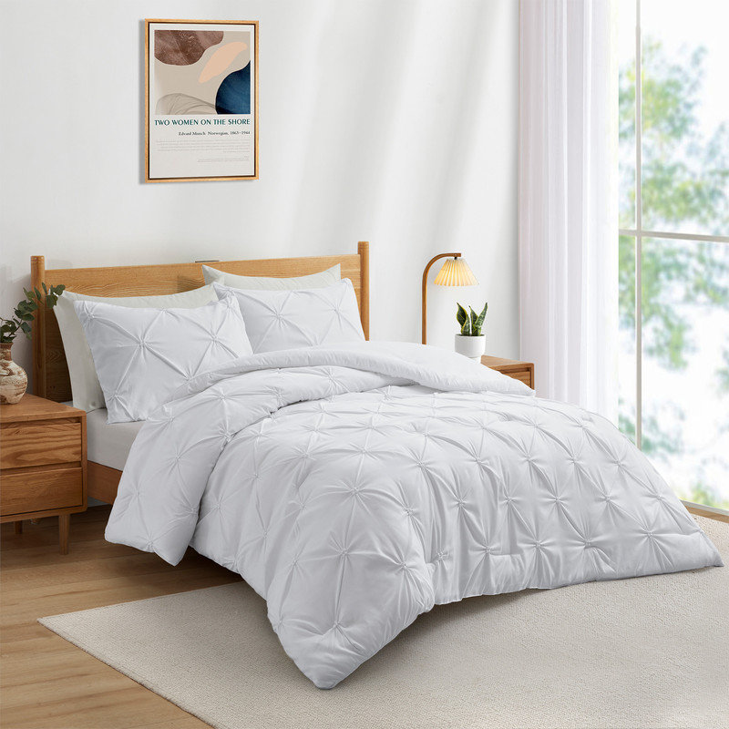  Ensemble d'édredon 3 pièces en microfibre grise, Édredon simple + 1 taie d'oreiller supplémentair, Blanc