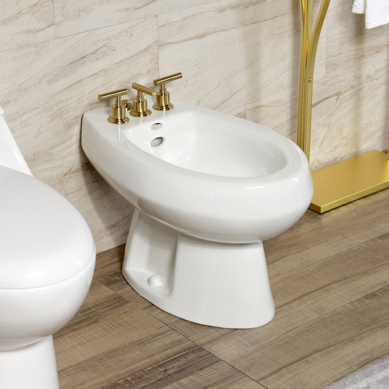 Kingston Brass Manhattan Three-Handle Vertical Spray Bidet Faucet with Brass Pop-Up, Brushed Brass