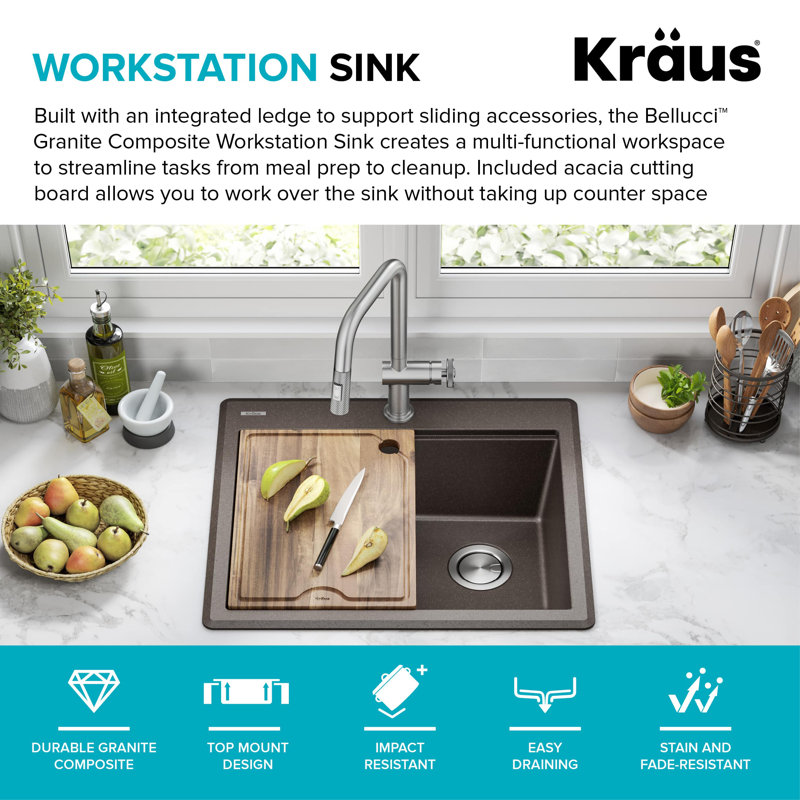 KRAUS Bellucci 25" Metallic Brown Granite Composite Workstation Sink