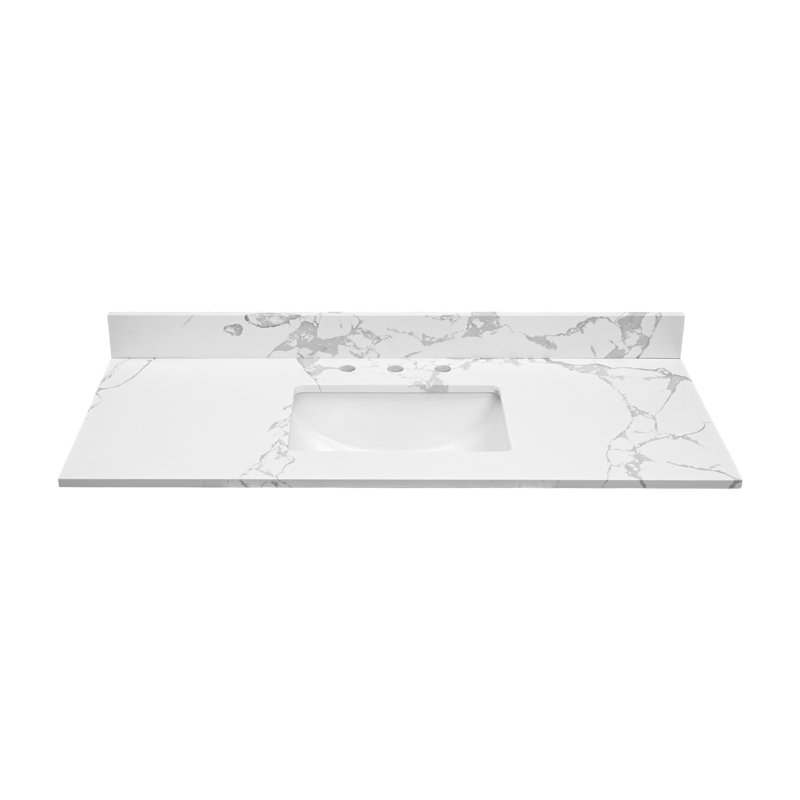 49" W Quartz Stone Vanity Top With Rectangular Undermount Sink And 4" Backsplash
