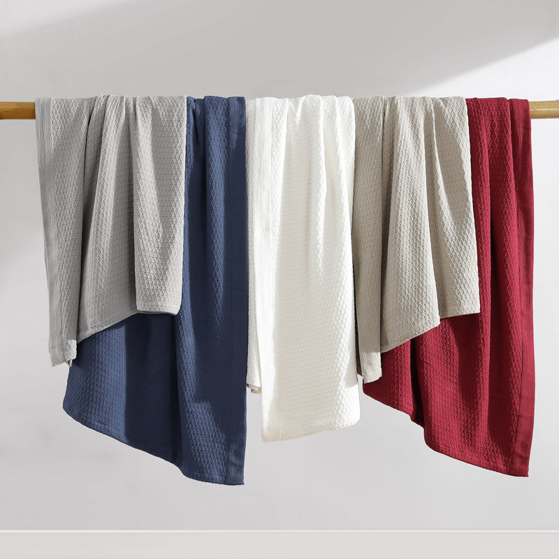 Baird Red Cotton Full Knitted Blanket with Textured Accent