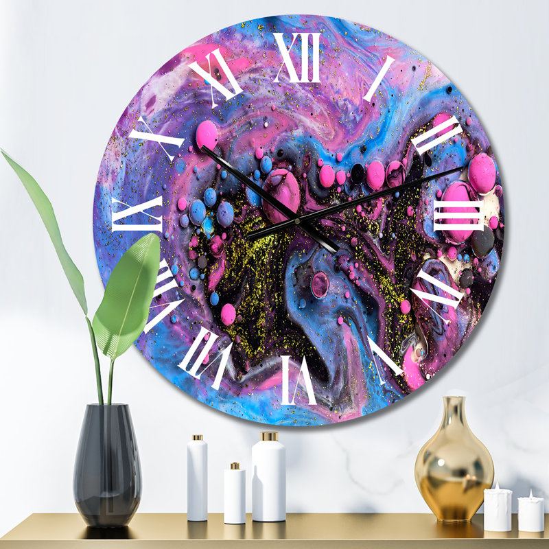 Horloge murale moderne rose et bleue, Petit