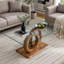 Une table basse rectangulaire moderne et tendance avec un plateau en verre trempé et des pieds en grain de bois. Convient au salon: 47,2 po x 25,4 po x 17,9 po