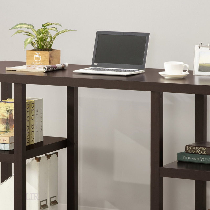 Bureau en chêne cappuccino avec 4 tablettes de rangement, conception compacte et élégante pour la maison ou le bureau