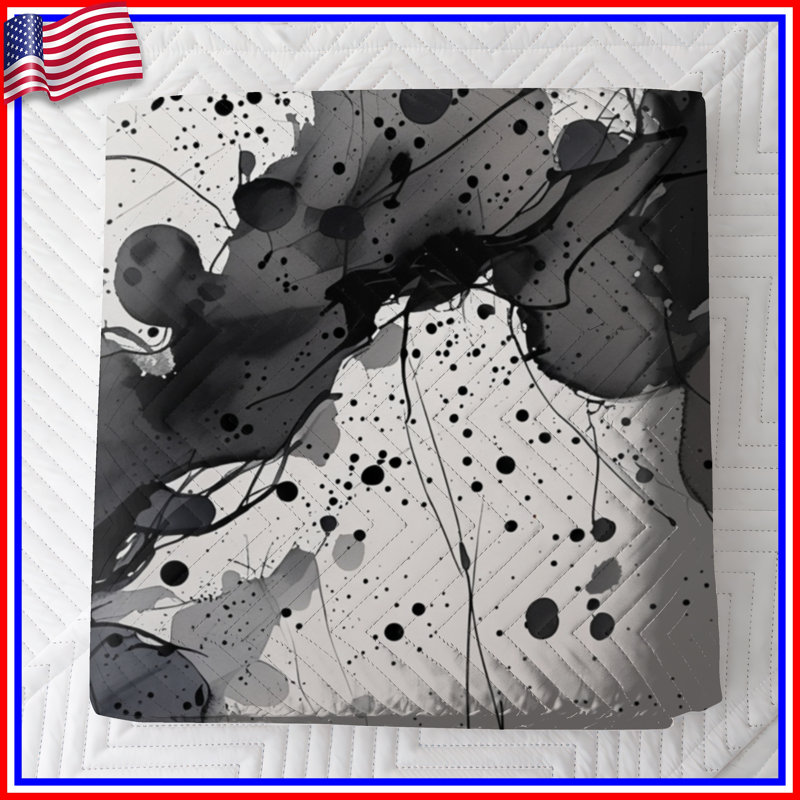 Monochrome Ink Splatter Quilted Bedspread All Sizes, Twin