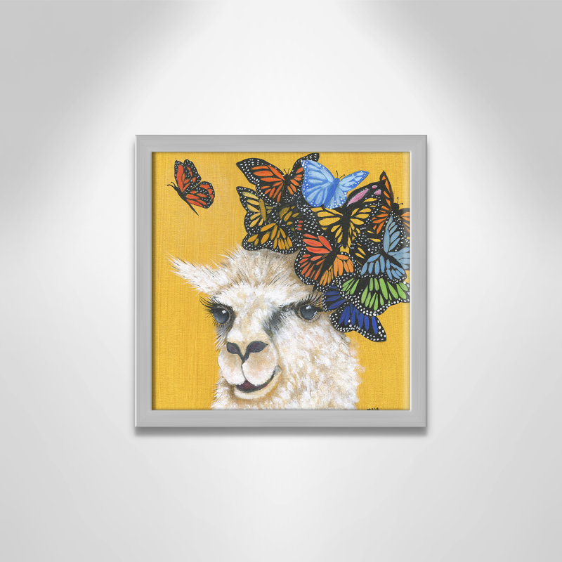 Art sur toile llama, H 13 po x l 13 po x P 1,18 po, Cadre argenté