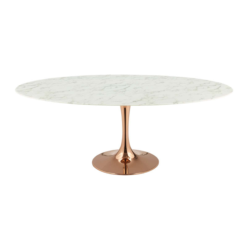  Lippa Oval Artificial Marble Dining Table, Gold, 29.5" H x 78.5" L x 47" W, White